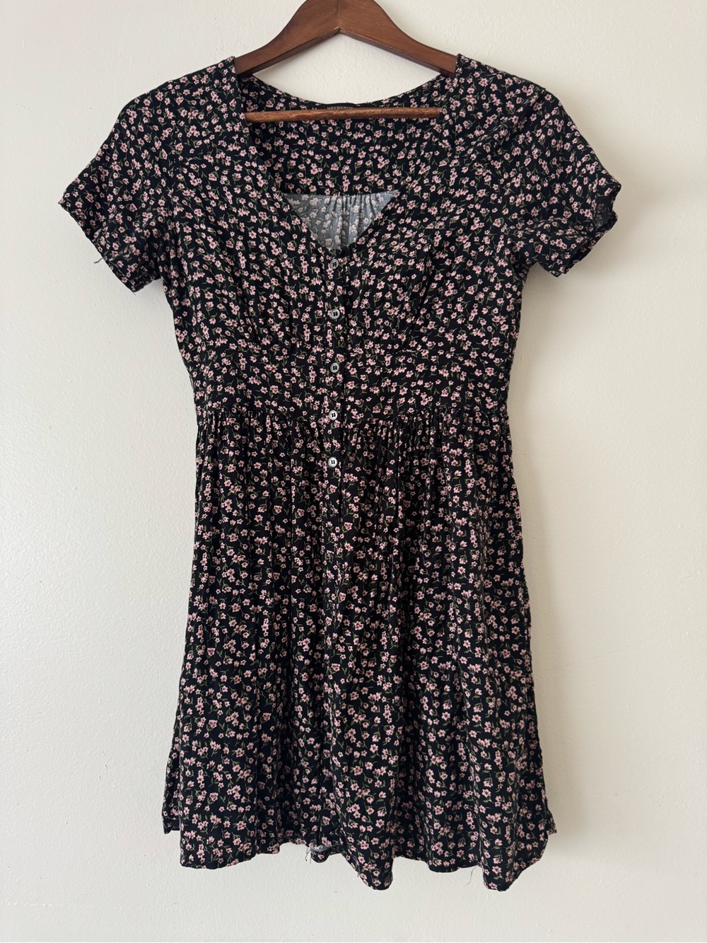 Floral Button-Front Mini Dress in Black and Pink